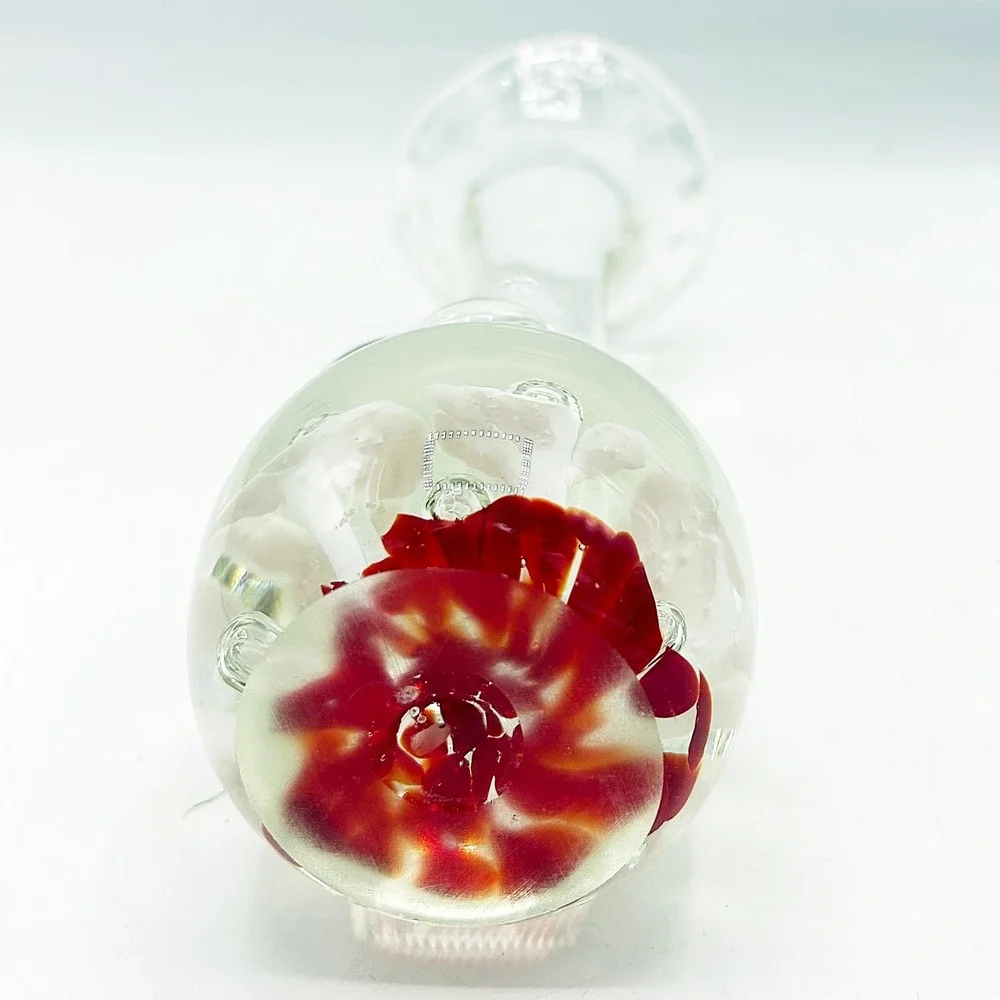 Art Glass Handblown Budvase Red with White Flowers 7